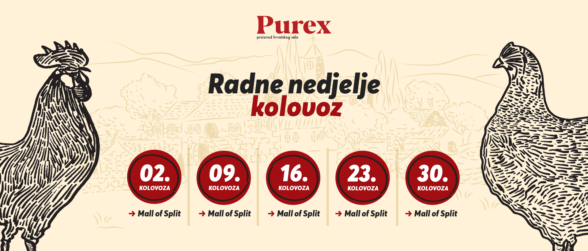 Radne nedjelje Purex prodavaonica u kolovozu – 2., 9., 16., 23. i 30. kolovoza u Mall of Splitu.